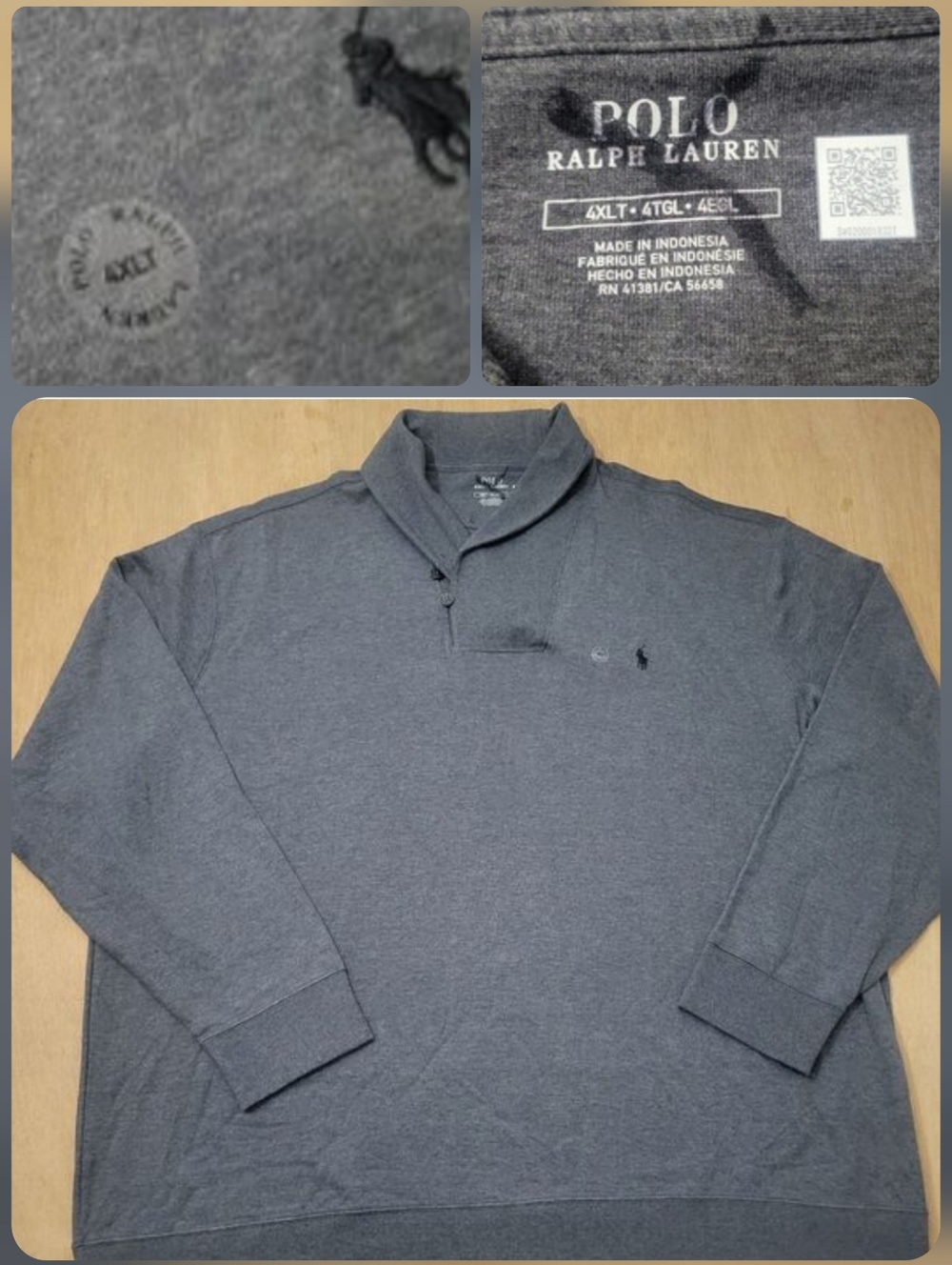 New! Polo Ralph Lauren Men 4XLT Luxury Jersey Shawl Collar Pullover Gray FLAW